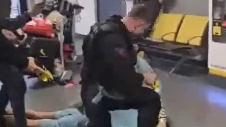 Police officer stamps on suspect’s head in violent footage at UK airport