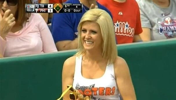 Video: Hooters girl interrupts baseball match