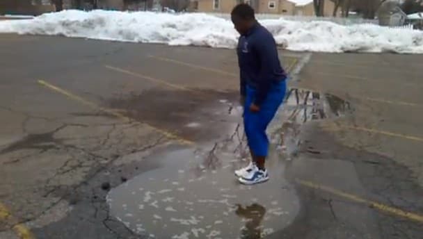 Video: Bloke jumps into a puddle… It’s not a puddle
