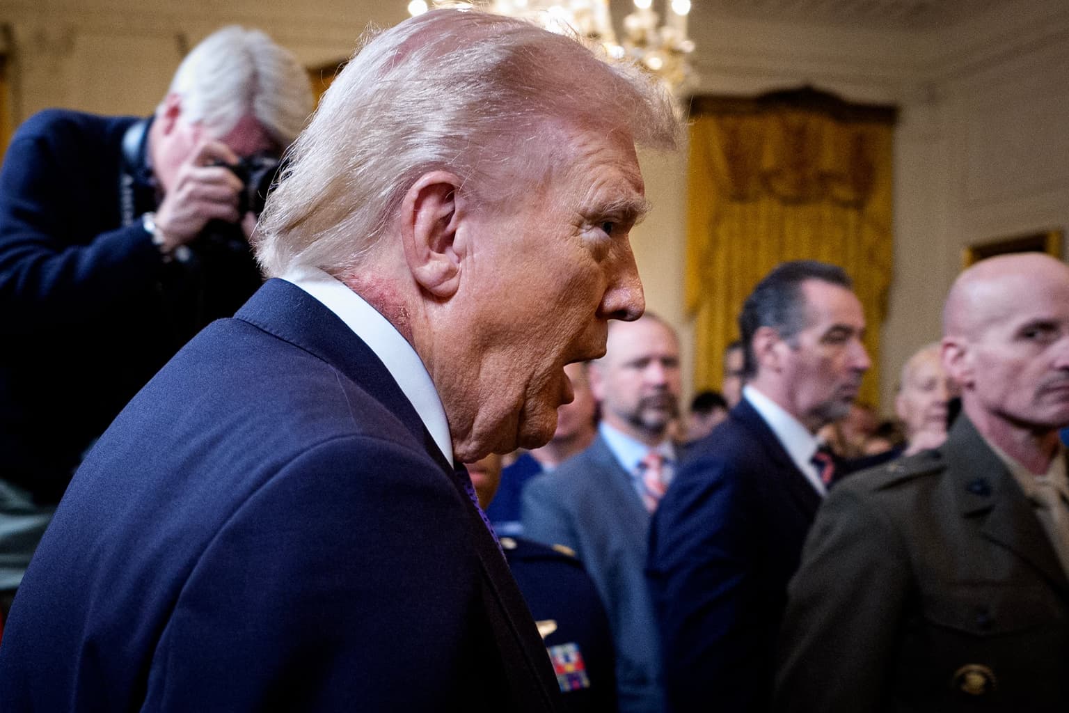 White House issues explanation for large peeling scabs on Donald Trump’s neck