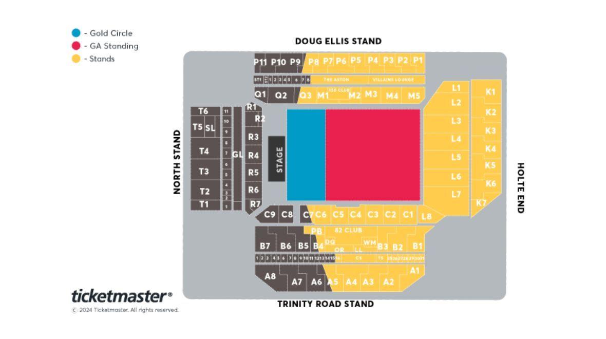 Villa Park seating plan for Black Sabbath.