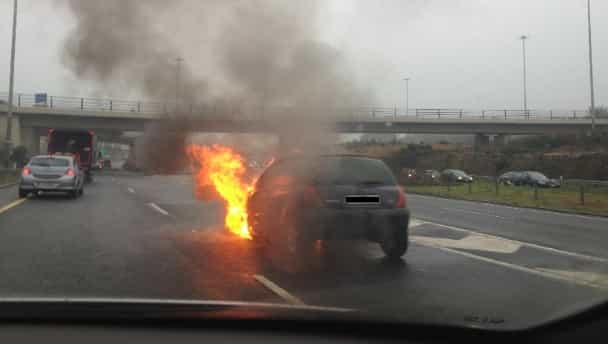 Pic: Flaming car on the M50 this morning Pic: Flaming car on the M50 this morning