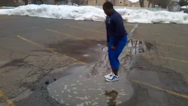 Video: Bloke jumps into a puddle… It’s not a puddle Video: Bloke jumps into a puddle… It’s not a puddle