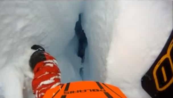 Video: Watch as a guy barely avoids a deadly crevasse Video: Watch as a guy barely avoids a deadly crevasse