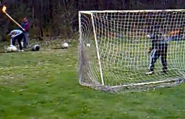 Video: Slovenian team fire footballs from canons on goal for goalkeeping practise Video: Slovenian team fire footballs from canons on goal for goalkeeping practise