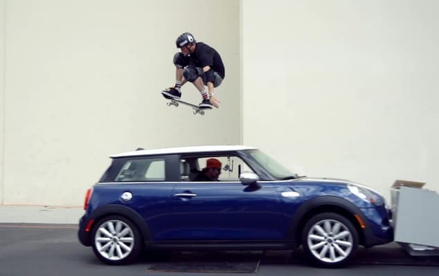 Video: Watch as skateboarding superstar Tony Hawk jumps over a moving car and lives to tell the tale Video: Watch as skateboarding superstar Tony Hawk jumps over a moving car and lives to tell the tale