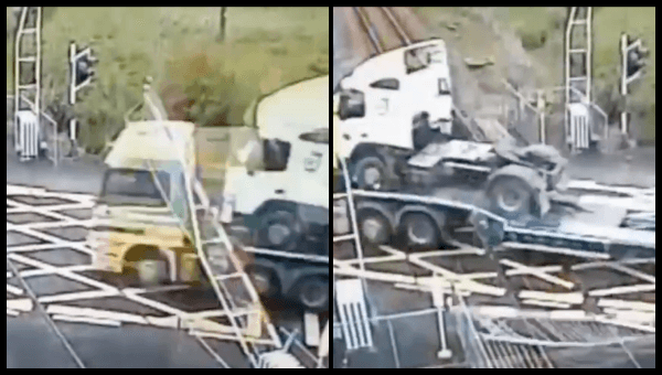 Irish Rail releases footage of lorry crashing through level crossing on Thursday morning