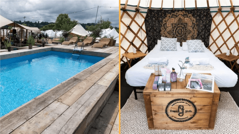 €28k Glastonbury ‘tents’ come with swimming pool, dining lounge and clean loos €28k Glastonbury ‘tents’ come with swimming pool, dining lounge and clean loos