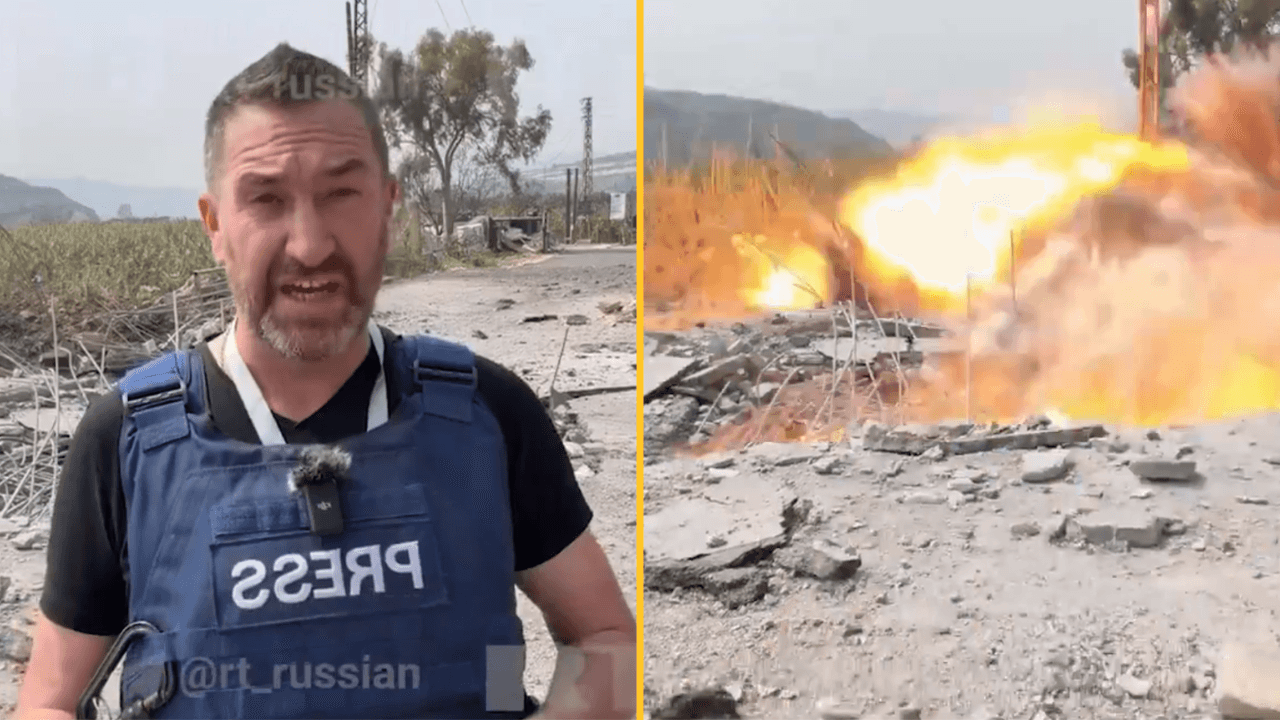 Insane moment Israeli missile hits metres away from British journalist in Lebanon