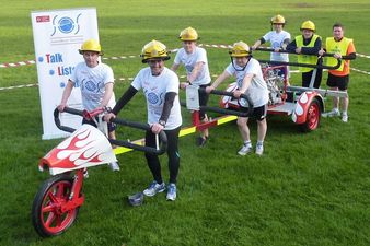 Dublin Fire Brigade gets set to run from Dublin to Belfast while pushing a half-tonne pump…