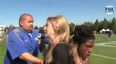 Video: Reporter gets cleaned out by an American football player