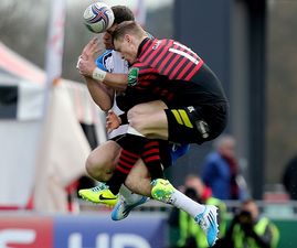 Picture: Robbie Henshaw and Chris Ashton have a huge mid-air collision