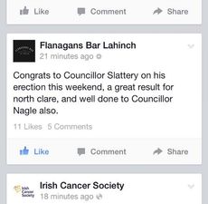 Typo of the day: Lahinch Bar congratulates Counsillor on last weekend’s erection