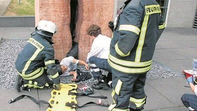 Pic: Student gets stuck in giant stone vagina sculpture and has to be rescued by emergency services