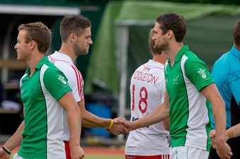 Pic: Two brothers on opposing teams as Ireland face England in men’s hockey match