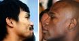 Vine: Floyd Mayweather and Manny Pacquiao enjoy a friendly exchange at a Miami Heat game