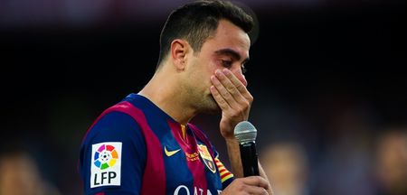 Video: We’re crying watching Xavi cry during his emotional send-off at the Nou Camp today