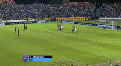 Video: Just listen to the noise Boca fans make as Carlos Tevez scores his first goal