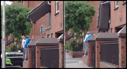 “Only in Dublin” – Viral clip sees three men remove sofa from window with sweeping brushes