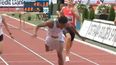 Athlete wins 400m hurdle race despite penis repeatedly falling out of shorts